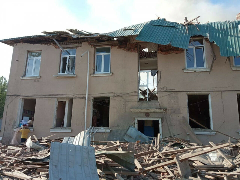 Consequences of shelling of the community: the ruined building of a cultural center