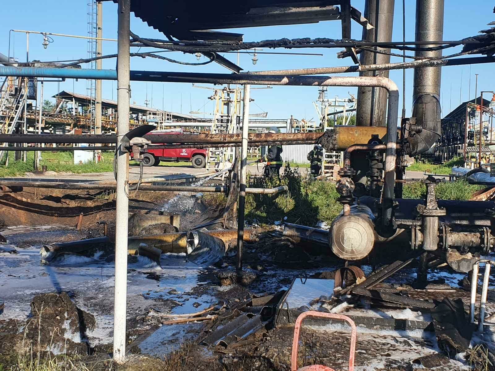 Destruction at the Shebelinka branch for the processing of gas condensate and oil (oil refinery). Photo provided by community’s local governance authorities