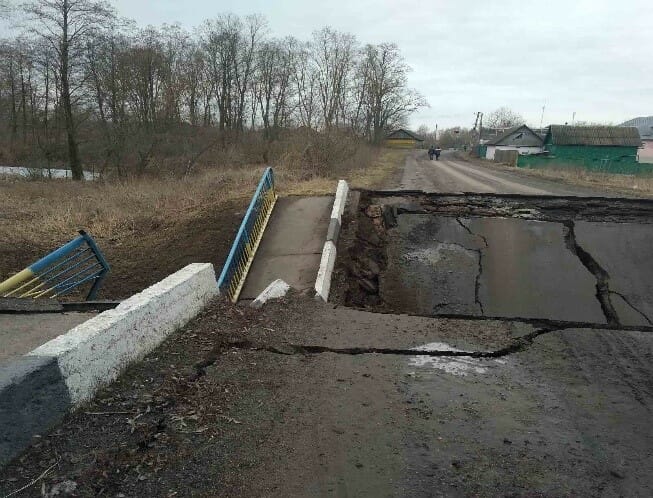 A bridge destroyed in Kruty village