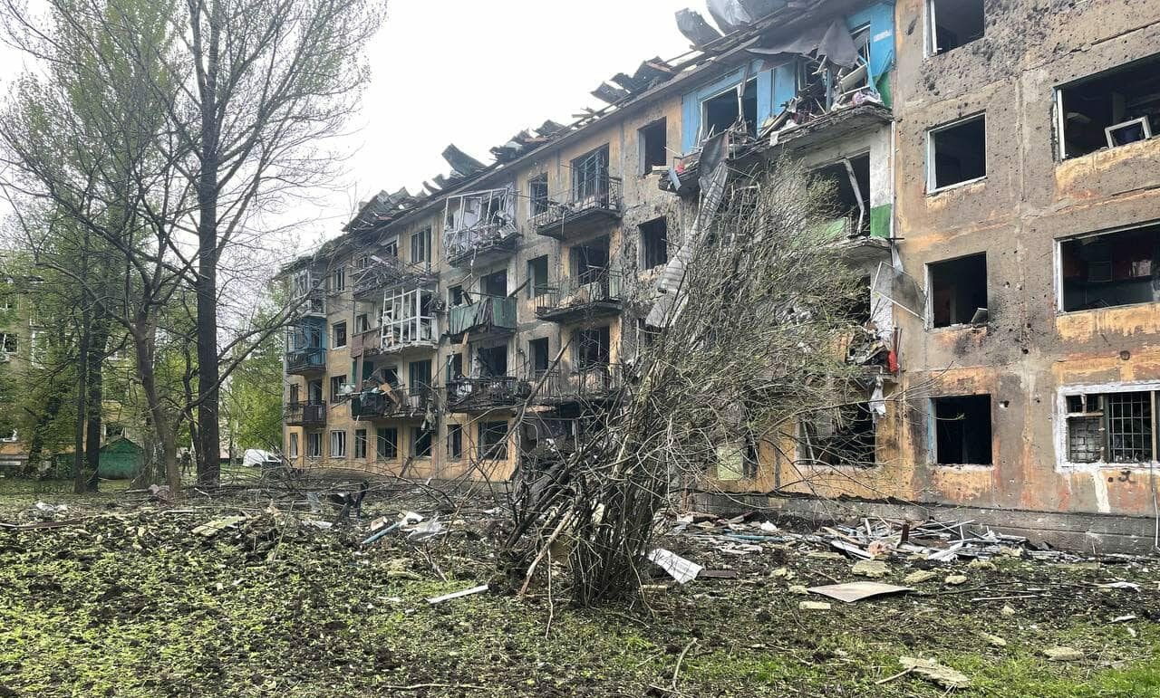 A destroyed residential building as a result of enemy shelling on 30 April 2022. 