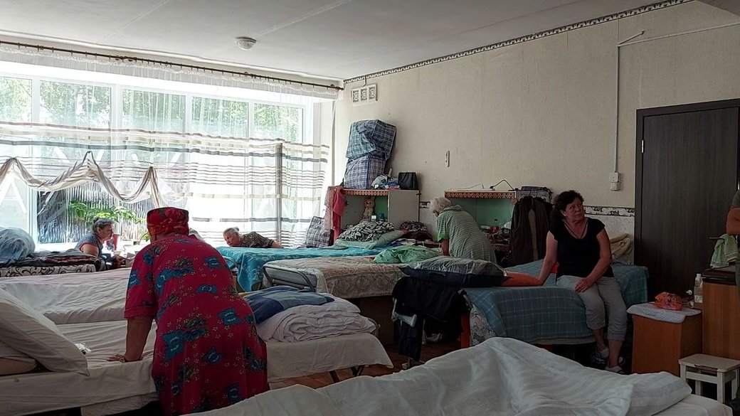 Refugees in one of the temporary accommodation centres in Pervomaiskyi. 