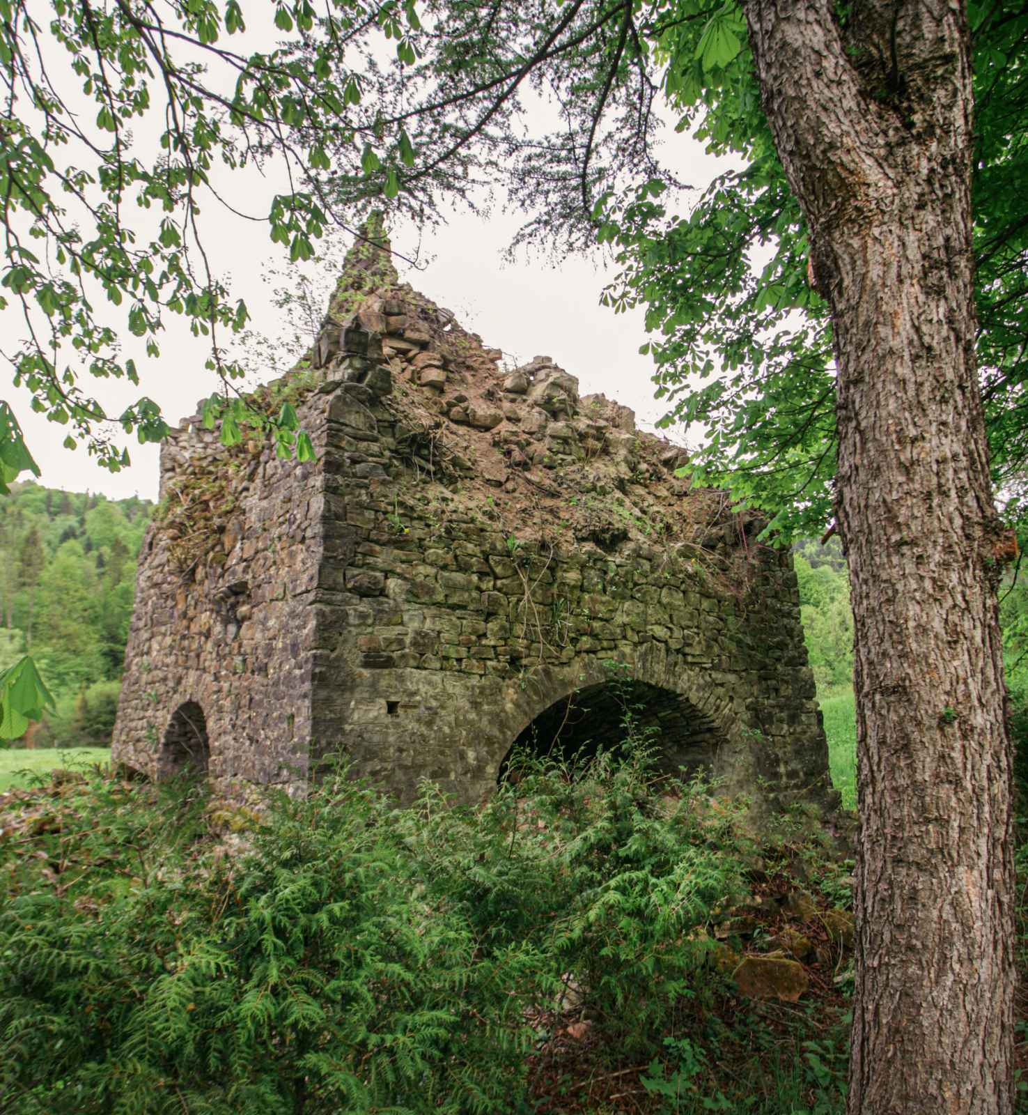 Remains of the blast furnace in the village of Dovhe, Skhidnytsia community