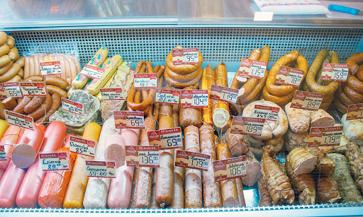 Sausage products at the Bukachivtsi Sausages store