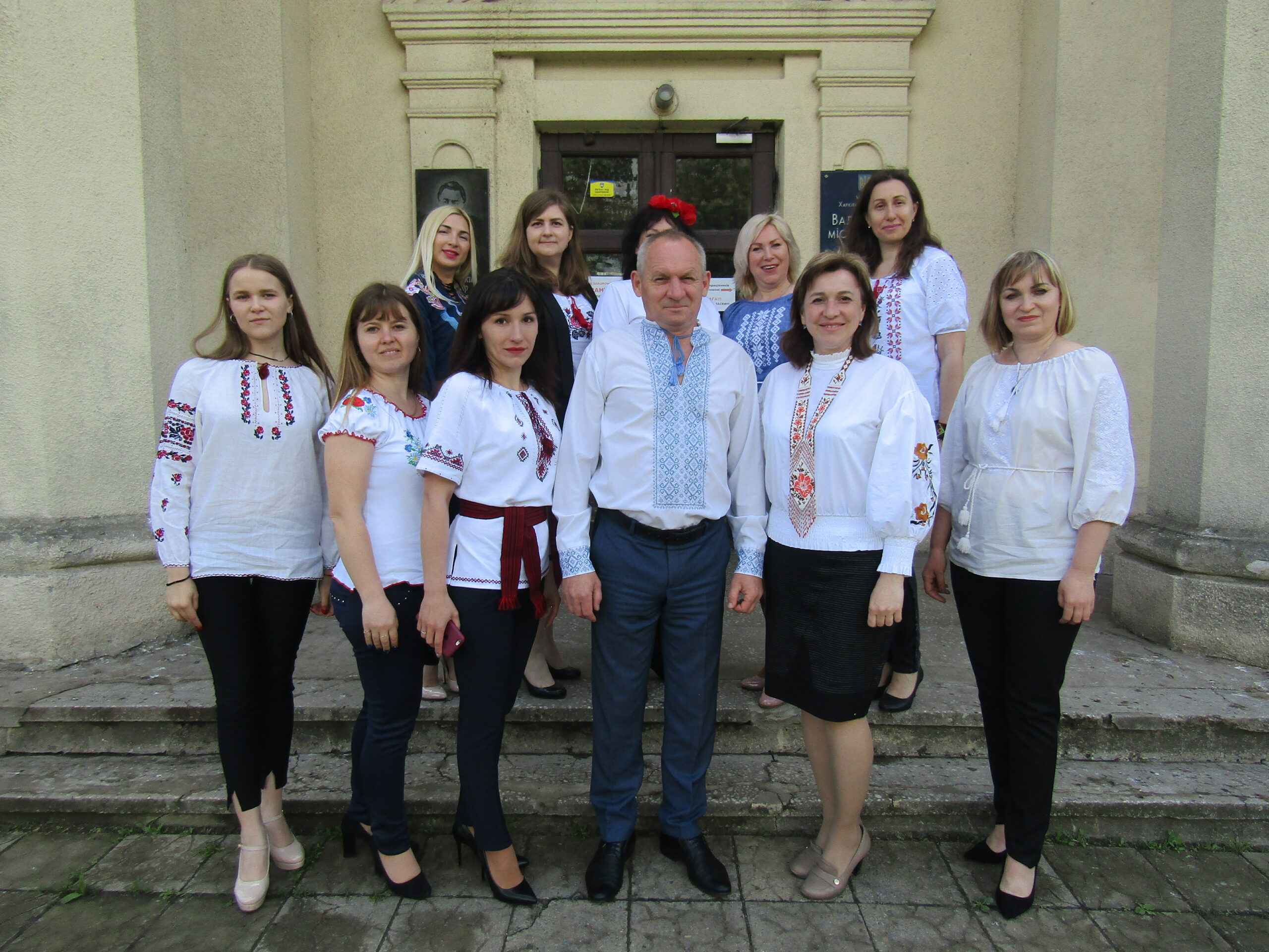 Town mayor Valerii Skrypnichenko with his team