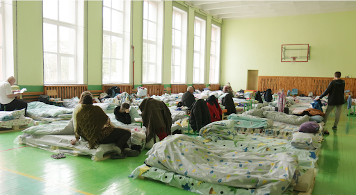 Shelter for refugees in one of the schools 