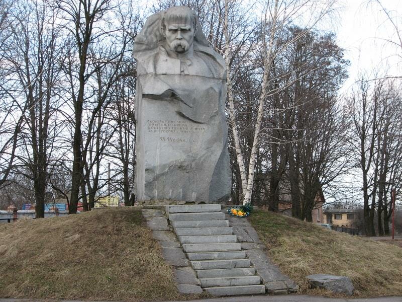 Monument to Shevchenko in Pyriatyn, the first monument to the Ukrainian national leader, built after Ukraine gained independence  