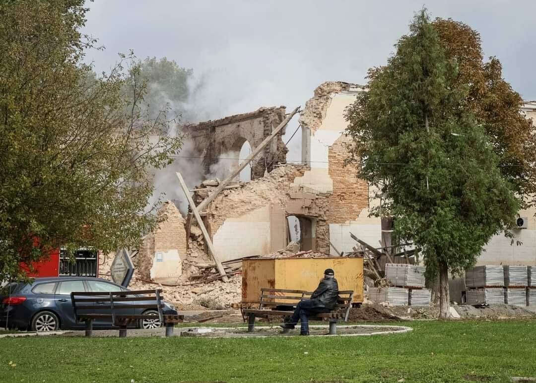 A destructed military unit in the town of Bila Tserkva