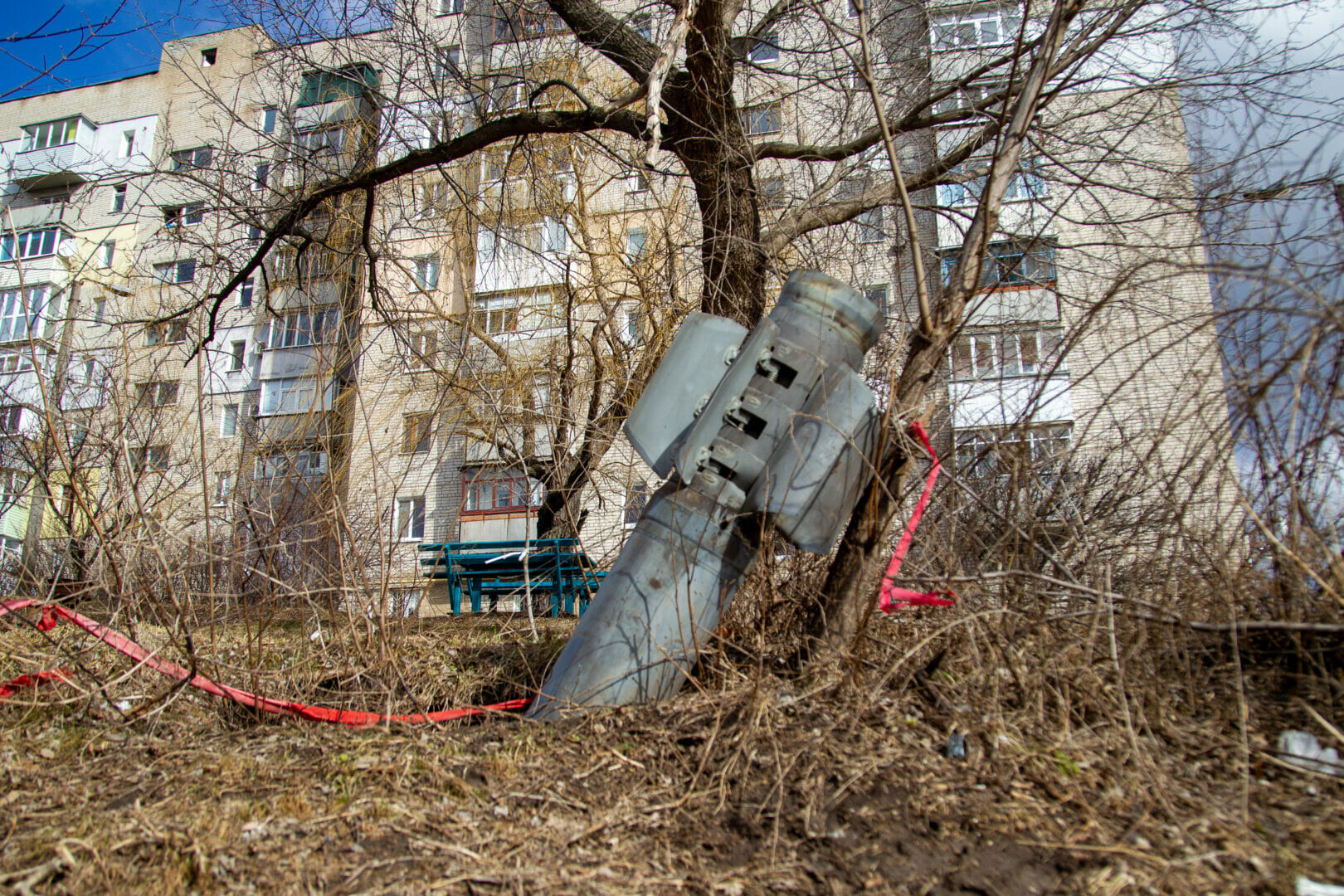 A Russian missile hit near a residential building