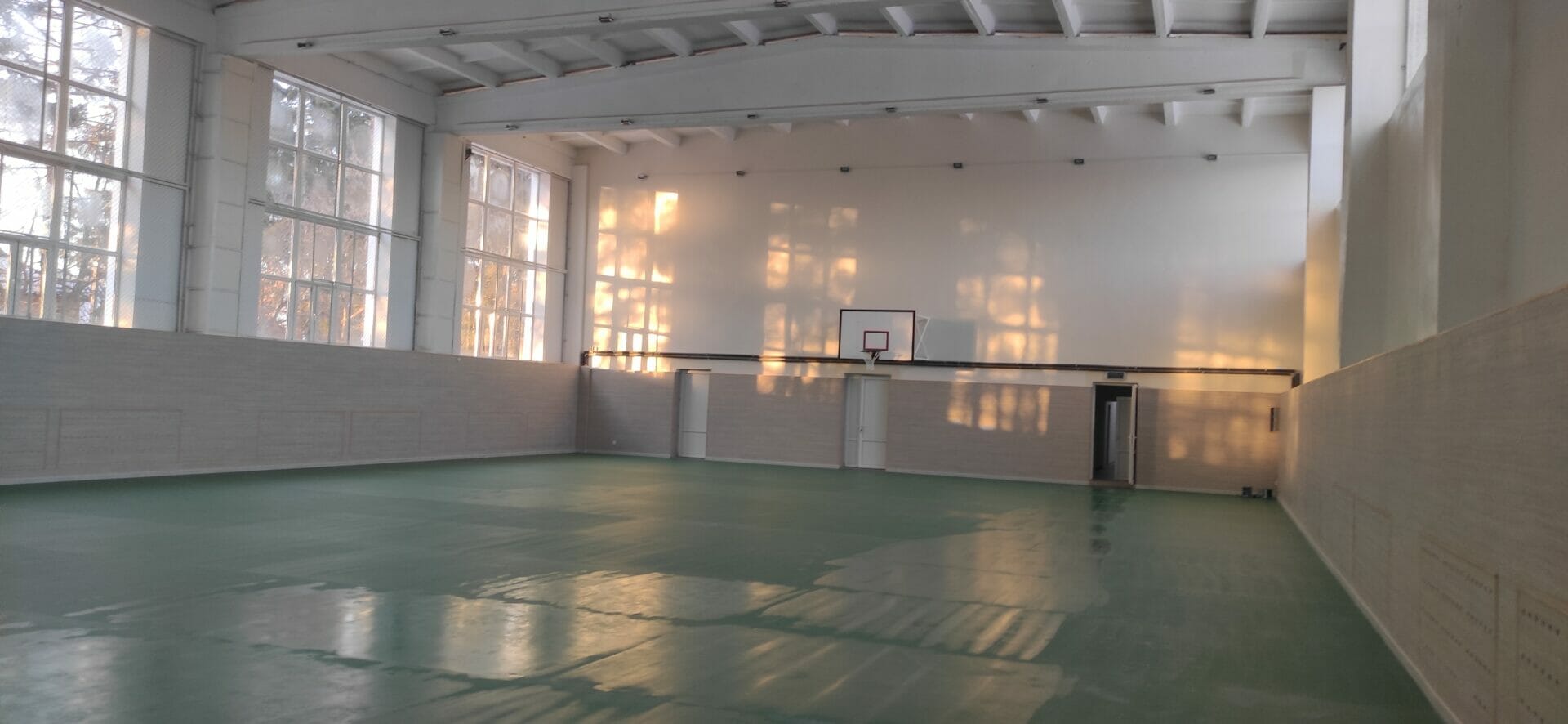 Renovated gymnasium and dining room at the Lityn educational institutions