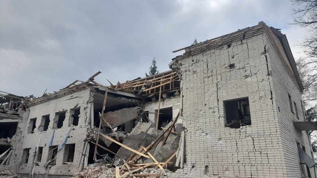 One of the damaged buildings after an airstrike by the russian federation 