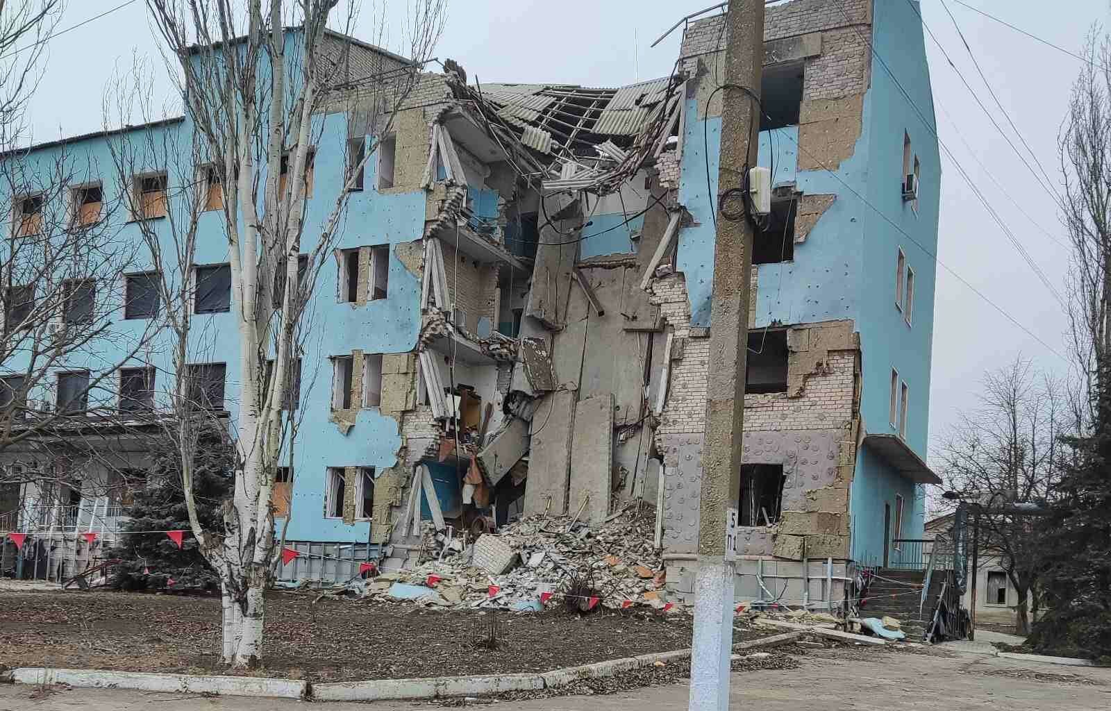 The damaged building of the Bereznehuvate District Hospital