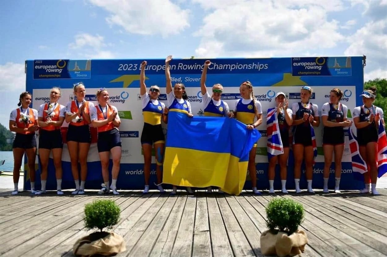 Kateryna Dudchenko as part of the rowing team 