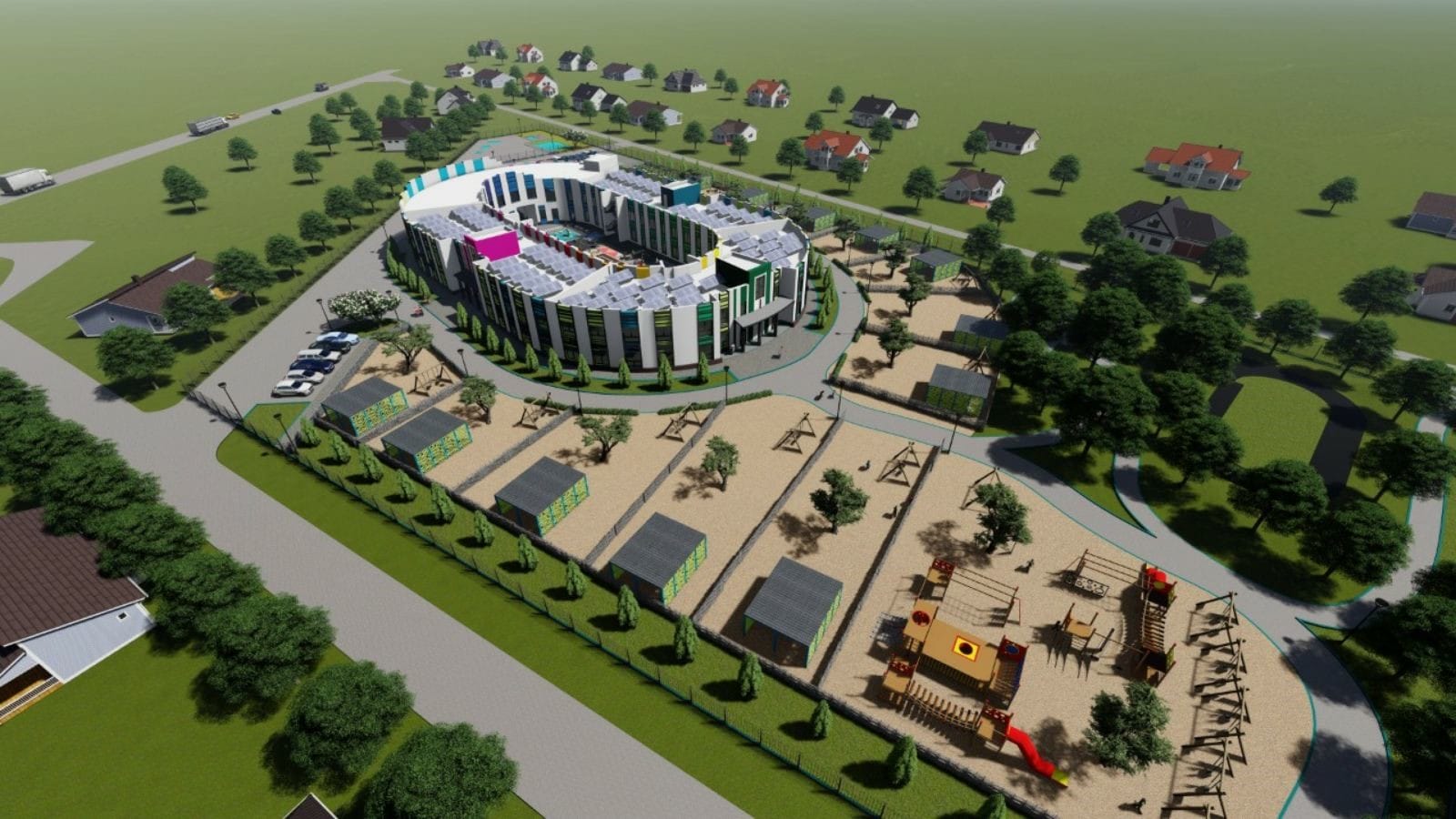 Visualization of the project of the new construction of a kindergarten in the village of Prylymanske