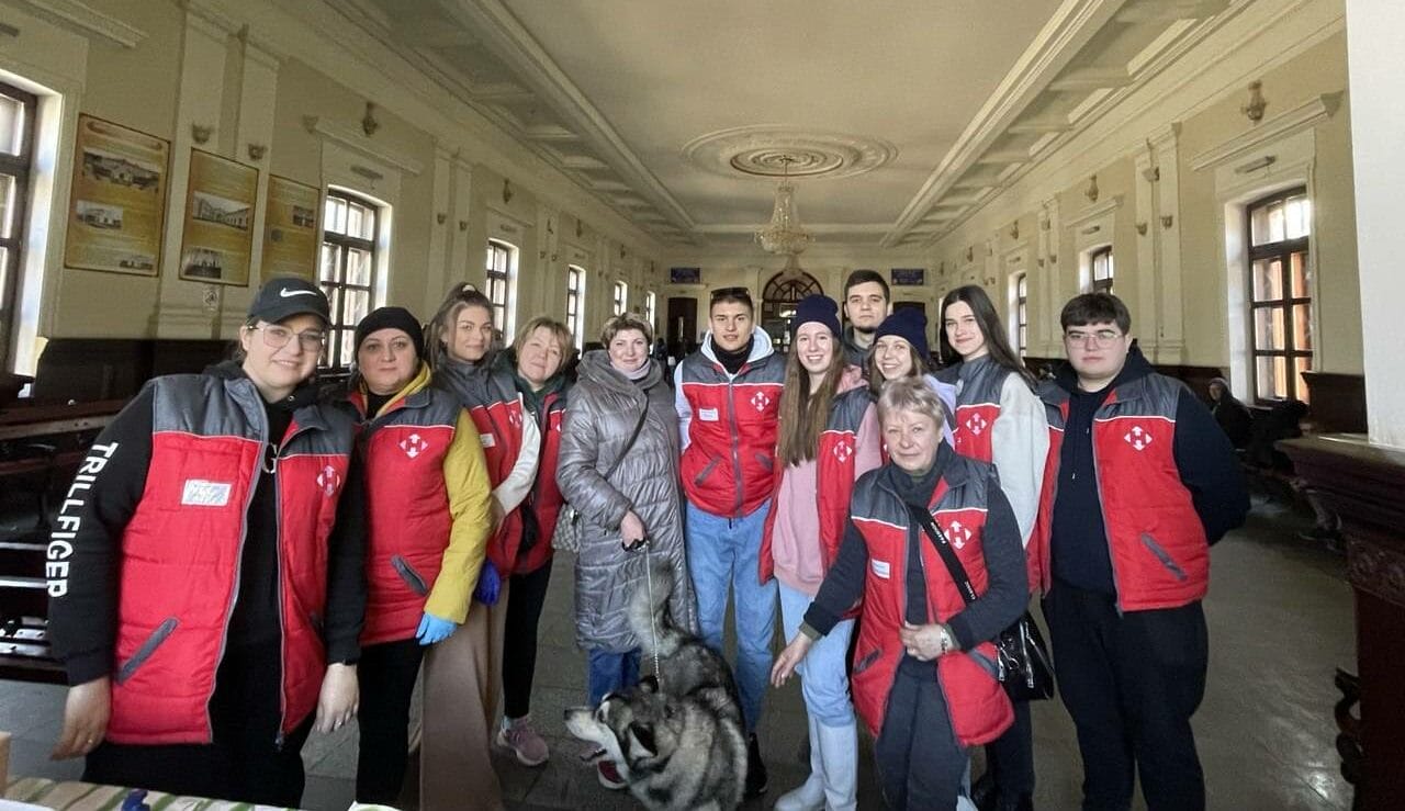 Volunteers of the youth council at the Koziatyn railway station
