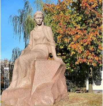 The monument to Lesya Ukrainka made of a single block of red granite
