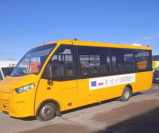 A school bus received from the International Solidarity Fund, Warsaw, Republic of Poland