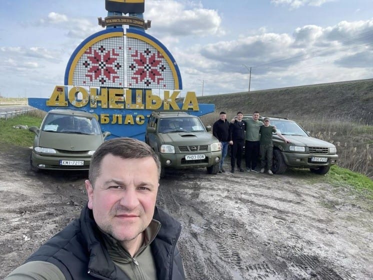 Trips to the East of Ukraine (in total, the village head organized more than 7 large-scale trips to the front line with the transfer of humanitarian aid, including vehicles)