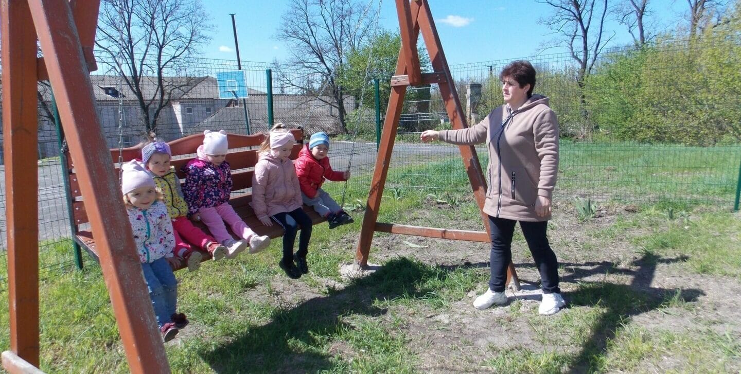 Children on the newly equipped playground