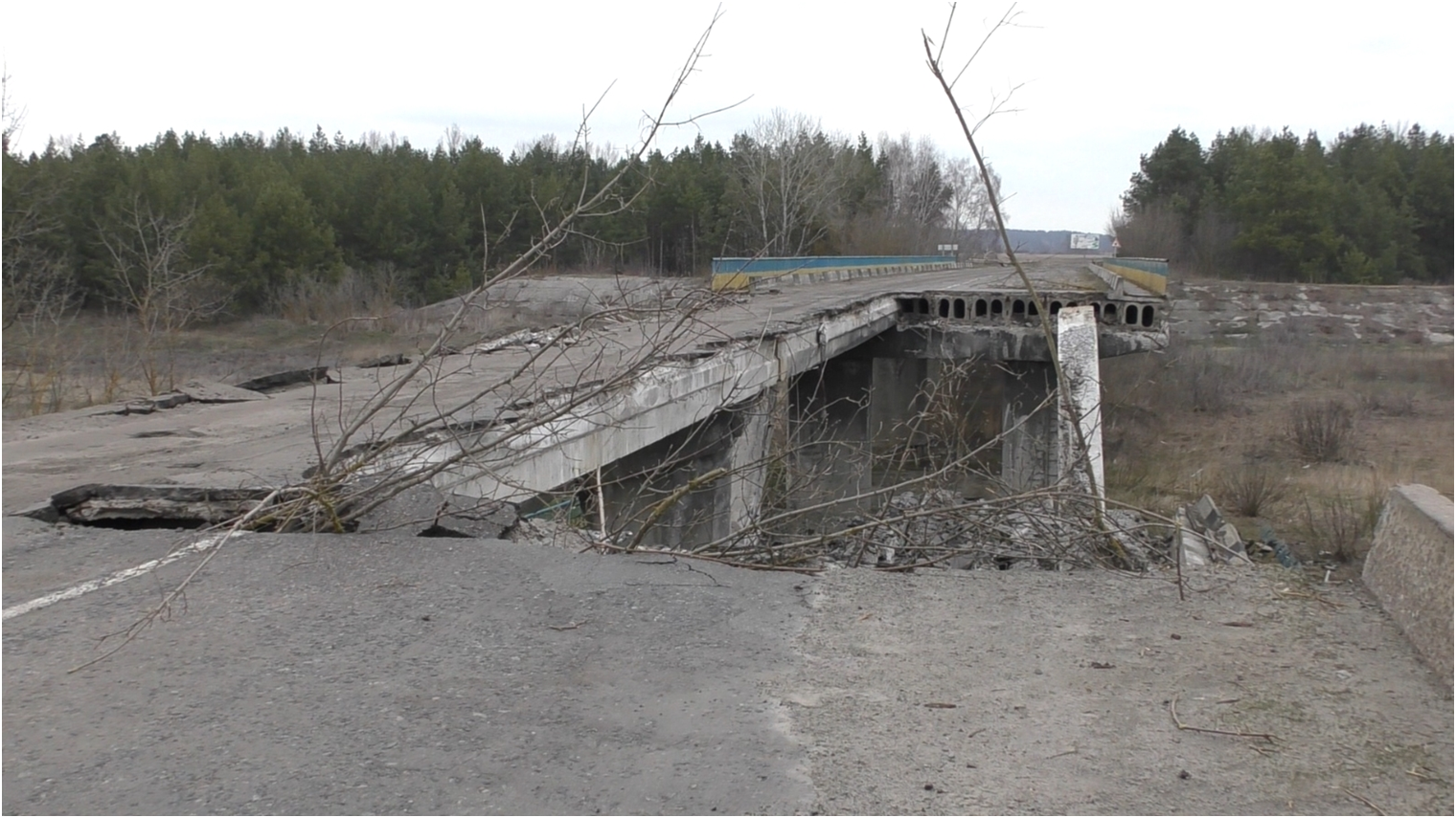 A damaged bridge in the village of Byshkin
