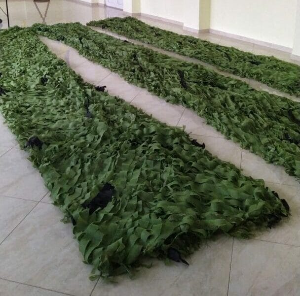 Camouflage nets made by the volunteer centre for the military