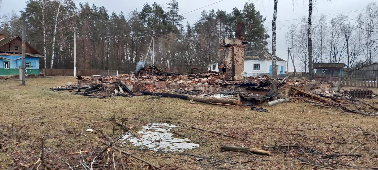 The destroyed administrative building in the village of Khotiivka