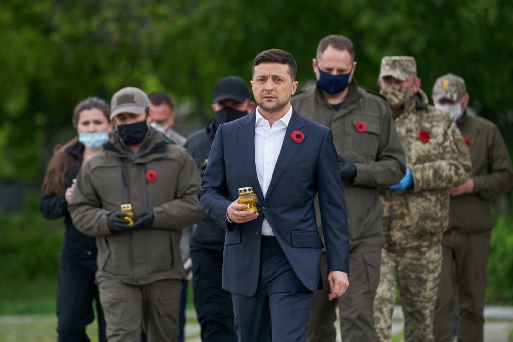 President of Ukraine Volodymyr Zelenskyi at the commemoration of the victims of the Second World War, village of Milove