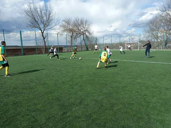 Football field with artificial turf