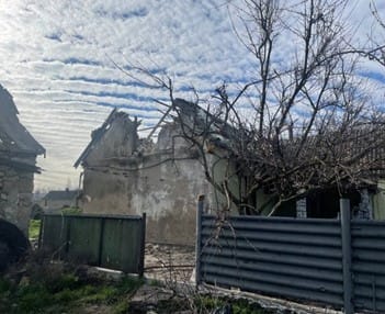 Ruined residential building near the village of Kozatske