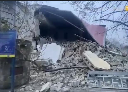 The destroyed building of the Chaplynka employment center