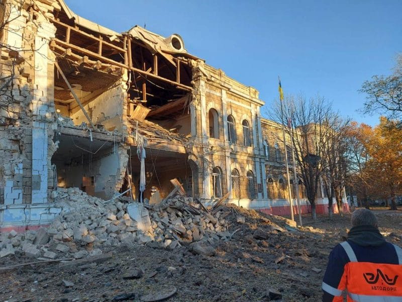 Ukrainian gymnasium following the shelling of the city of Mykolaiv