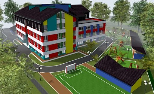 Visualization of the project design of a preschool education institution with a swimming pool