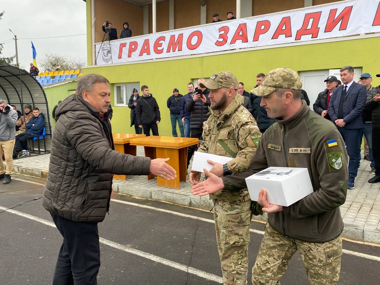 Handing over two DJI Mavic 3 quadcopters, purchased with budget funds of the city council, and a generator for the needs of the defenders  to our compatriot military servicemen of the Armed Forces of Ukraine