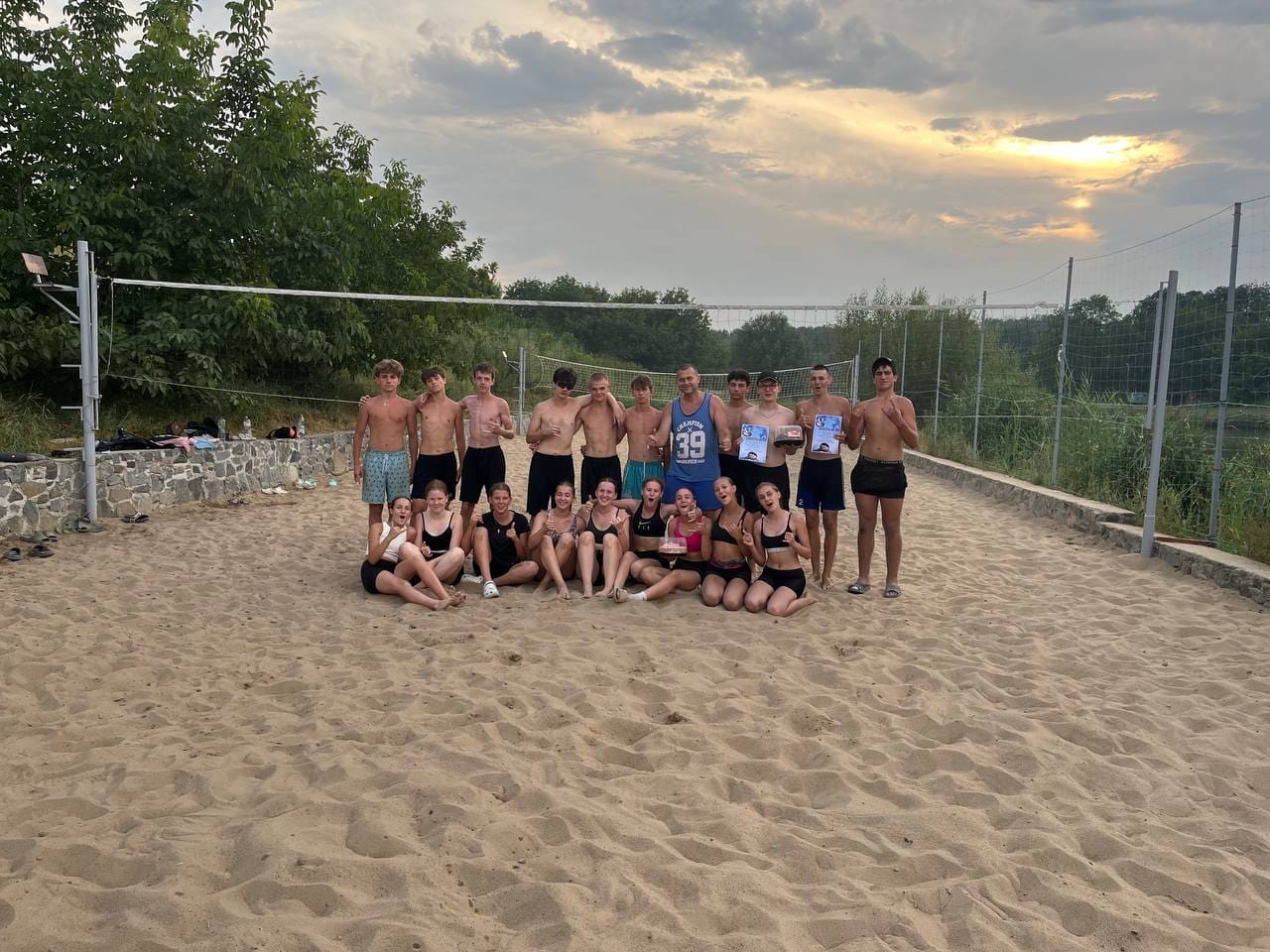 Evening beach volleyball practice