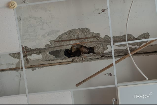 The projectile that got stuck in the ceilings of the Korobchyne Lyceum