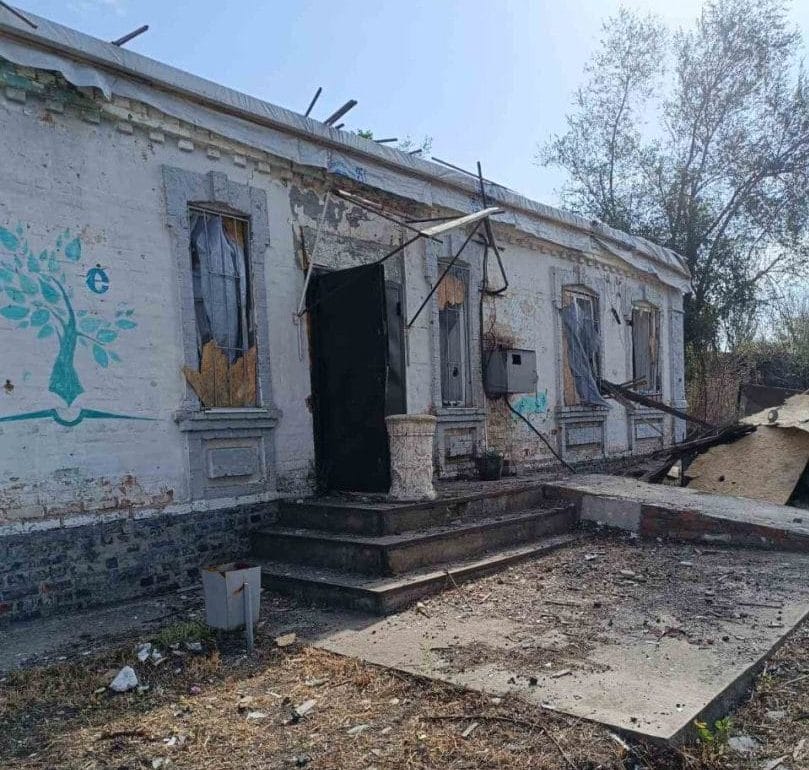 The damaged building of the library