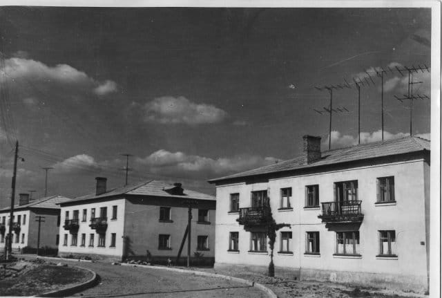 An old photo of a street in the town of Rozhyshche