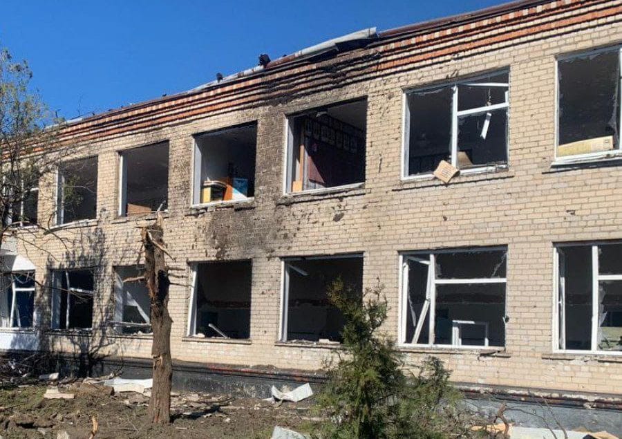 The destroyed community school after the shelling by the occupiers