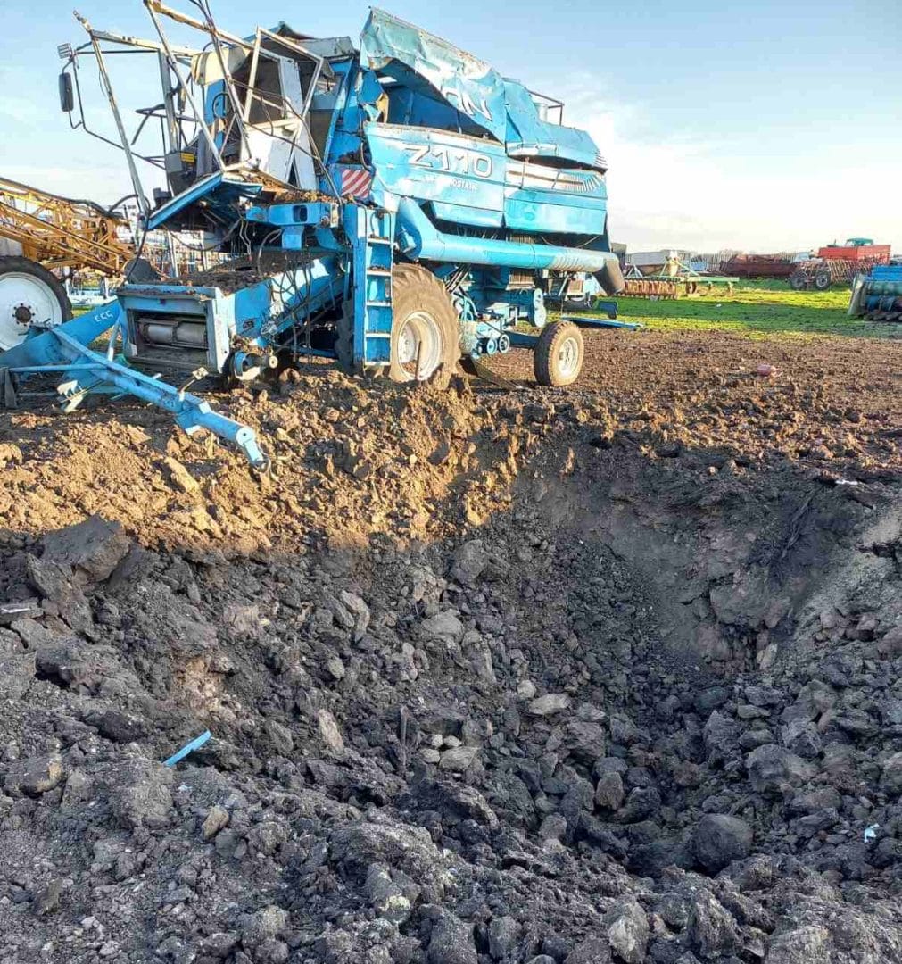 Damaged agricultural machinery.