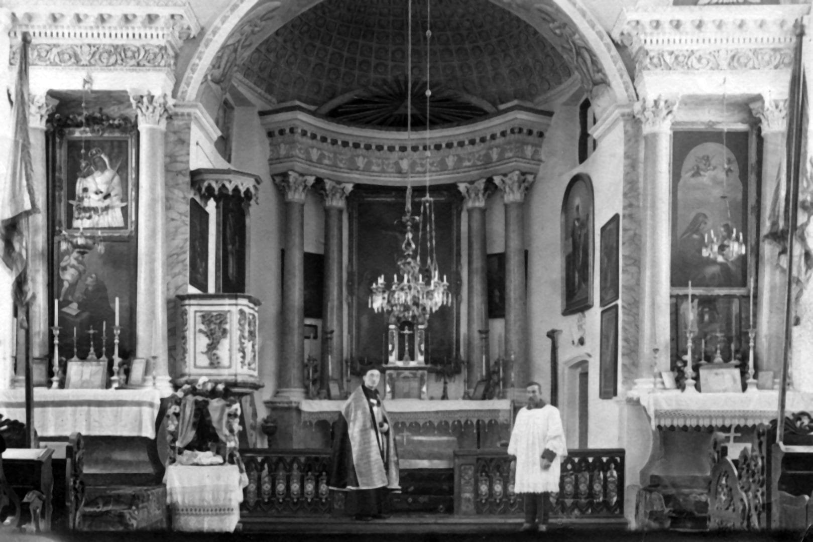 Priest Antonii Skalskyi inside the Polish church (early 20th century)