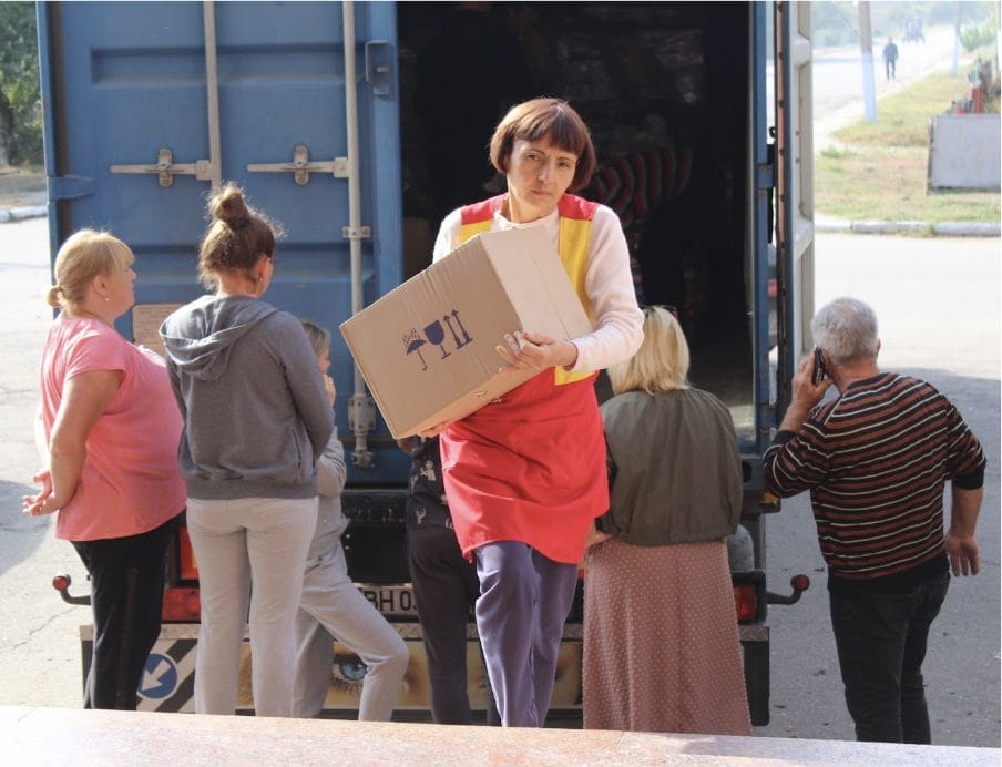 Unloading humanitarian aid