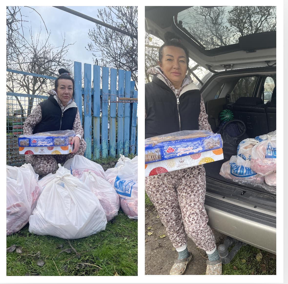 A community volunteer delivering treats to soldiers at the front 