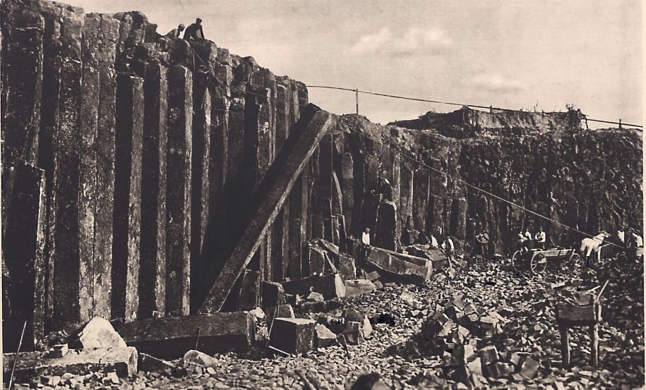 Basalt mining in quarries in 1934.
