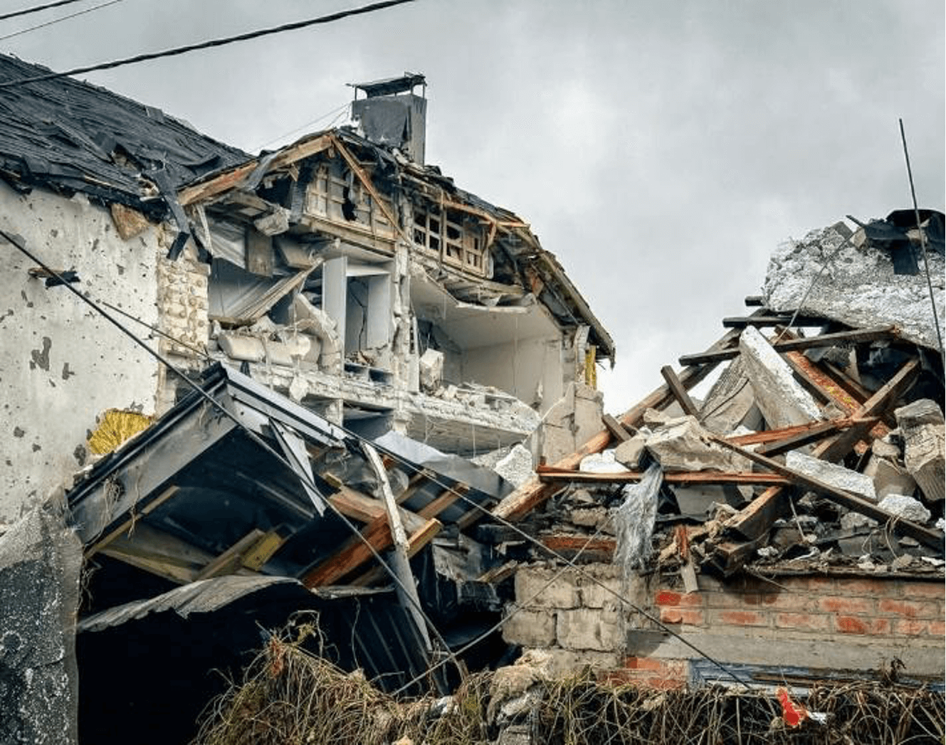 Civilian buildings damaged by a missile attack