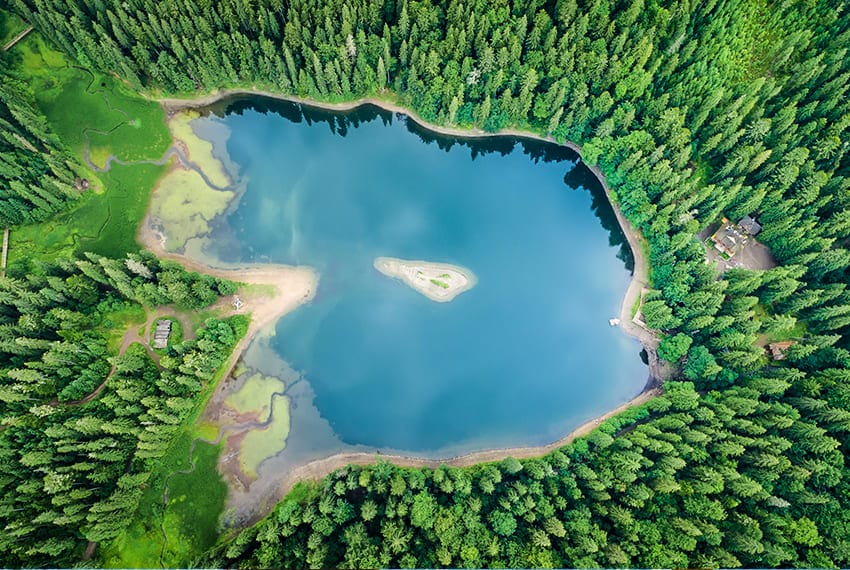 Lake Synevyr from a bird's eye view