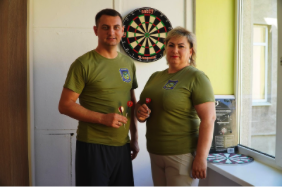 Lysets settlement council taking part in a darts competition at the sports and athletic contest among representatives of self-government bodies of the Ivano-Frankivsk region