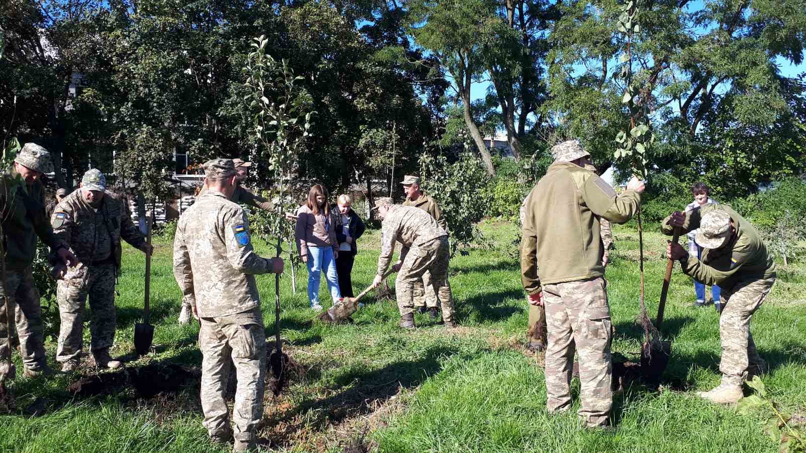 Planting trees as part of the Victory Gardens campaign