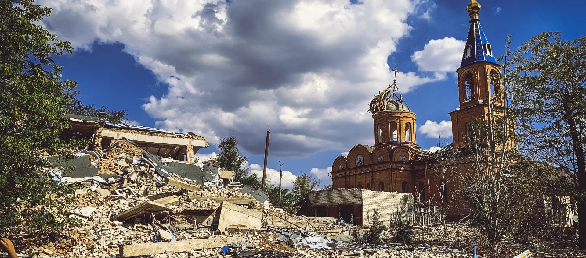 A church in the centre of Orikhiv destroyed by shelling.