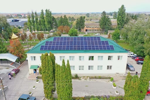 Solar station on the roof of a clinic in Teofipol